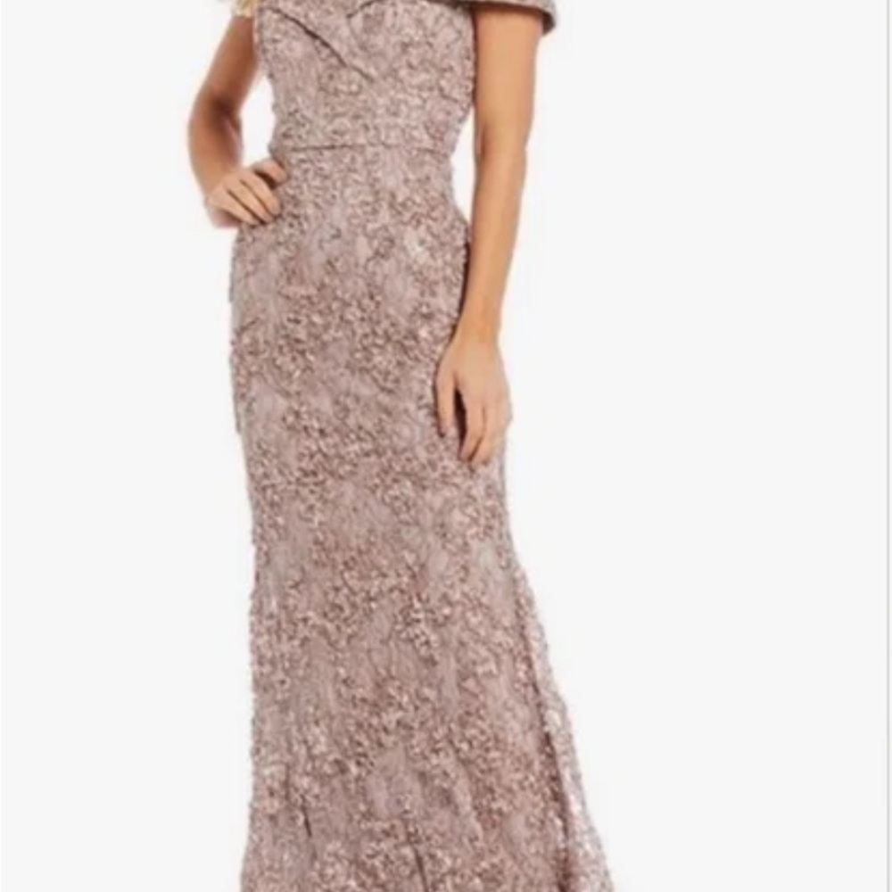 Xscape Formal Long Taupe Ruffled Embellished Stunning Dress